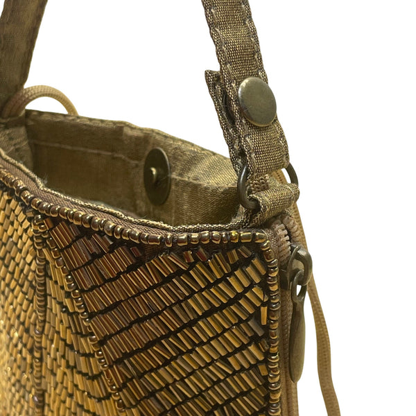 Vintage Bamboo Trading Company Womens Gold Beaded Adjustable Strap Crossbody Bag
