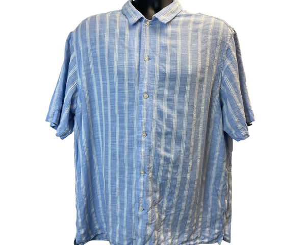 Banana Republic Mens Blue & White Striped Short Sleeve Button-Up Shirt Size L