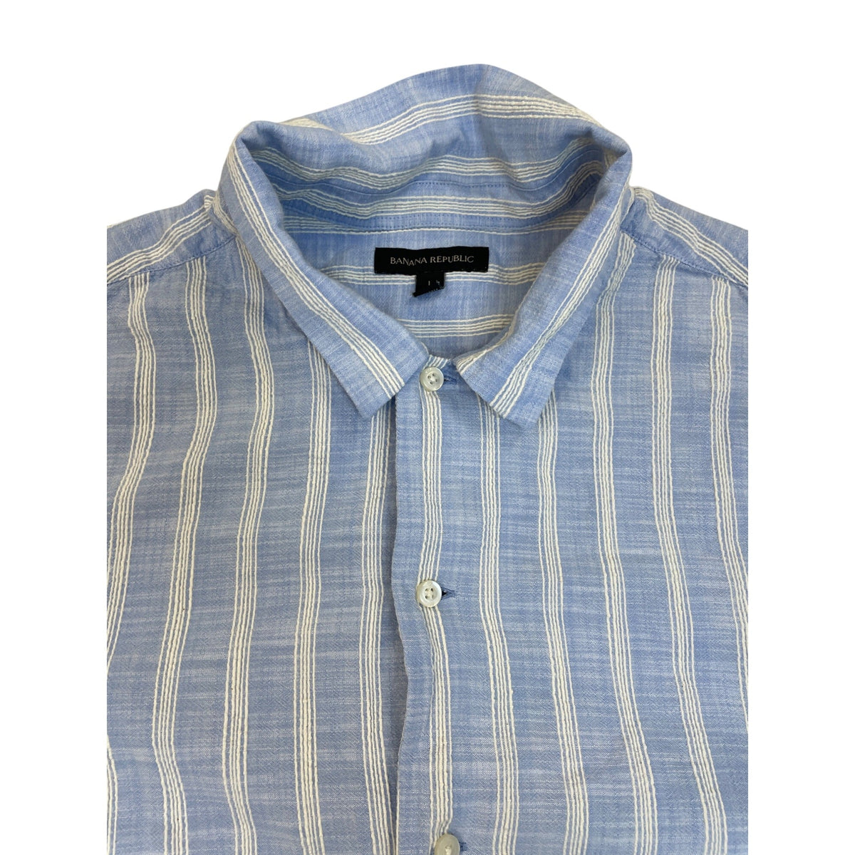 Banana Republic Mens Blue & White Striped Short Sleeve Button-Up Shirt Size L