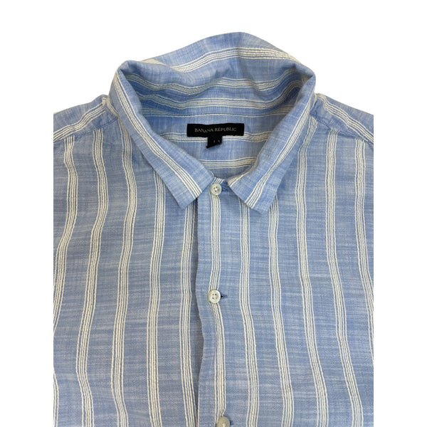Banana Republic Mens Blue & White Striped Short Sleeve Button-Up Shirt Size L