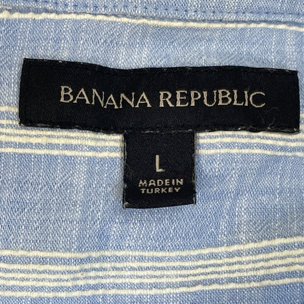 Banana Republic Mens Blue & White Striped Short Sleeve Button-Up Shirt Size L