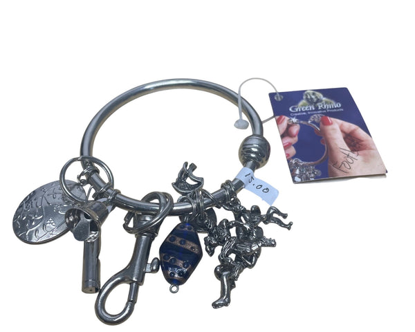 Green Rhino Women’s Silver Charm Bracelet Keyring With Various Unique Charms