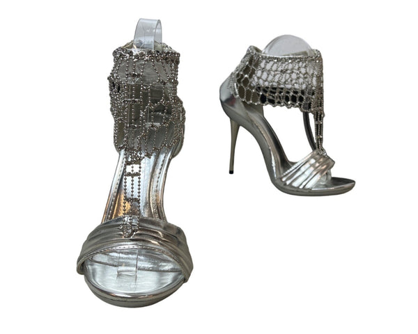 Mariachi Mani Women's Silver Rhinestone High Heels Sz 7.5 - NWOB