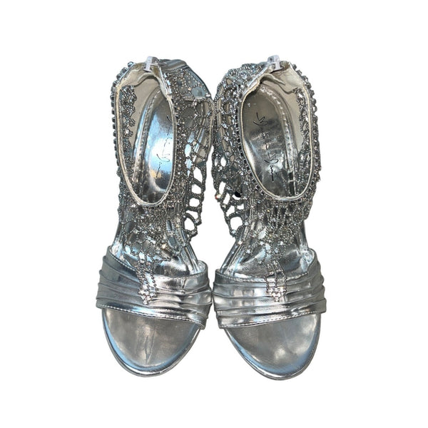 Mariachi Mani Women's Silver Rhinestone High Heels Sz 7.5 - NWOB