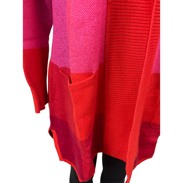 Isaac Mizrahi Live Open Front Cardigan Sweater Womens Pink & Red Knit Size S