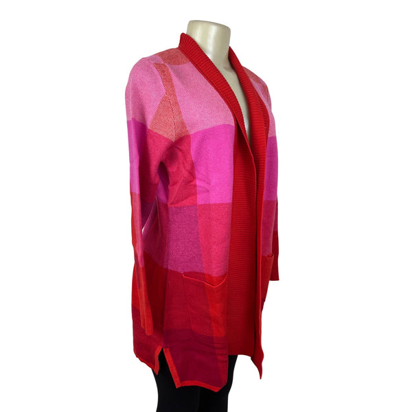 Isaac Mizrahi Live Open Front Cardigan Sweater Womens Pink & Red Knit Size S