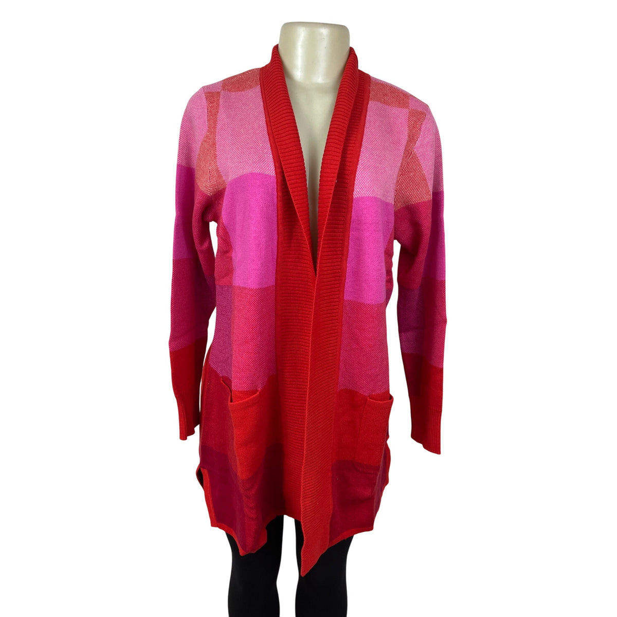 Isaac Mizrahi Live Open Front Cardigan Sweater Womens Pink & Red Knit Size S
