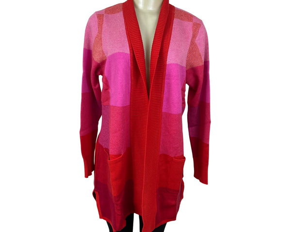 Isaac Mizrahi Live Open Front Cardigan Sweater Womens Pink & Red Knit Size S