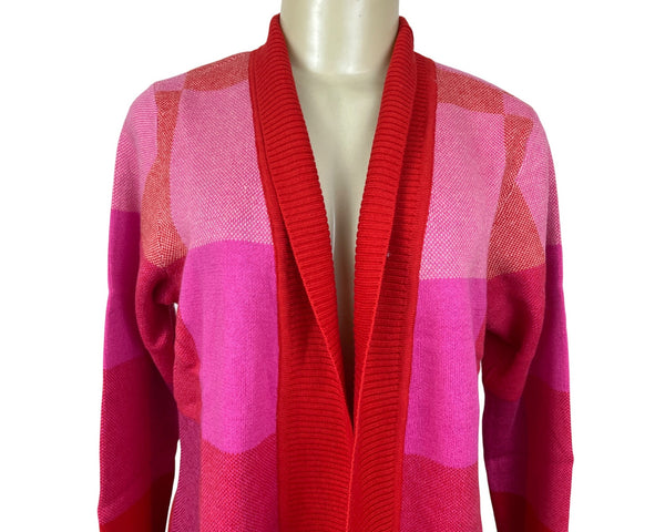 Isaac Mizrahi Live Open Front Cardigan Sweater Womens Pink & Red Knit Size S