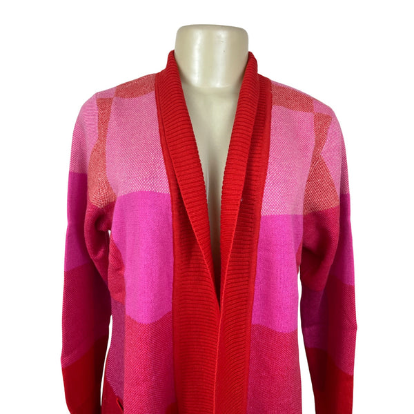 Isaac Mizrahi Live Open Front Cardigan Sweater Womens Pink & Red Knit Size S