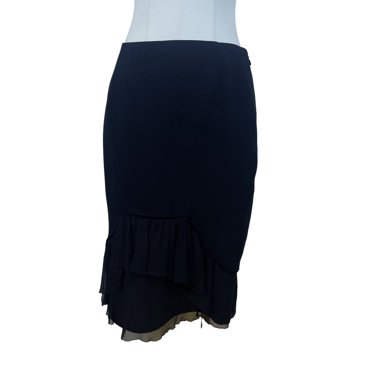 Barbara Katz Womens Black Polyester Ruffle Hem Midi Skirt Size 8