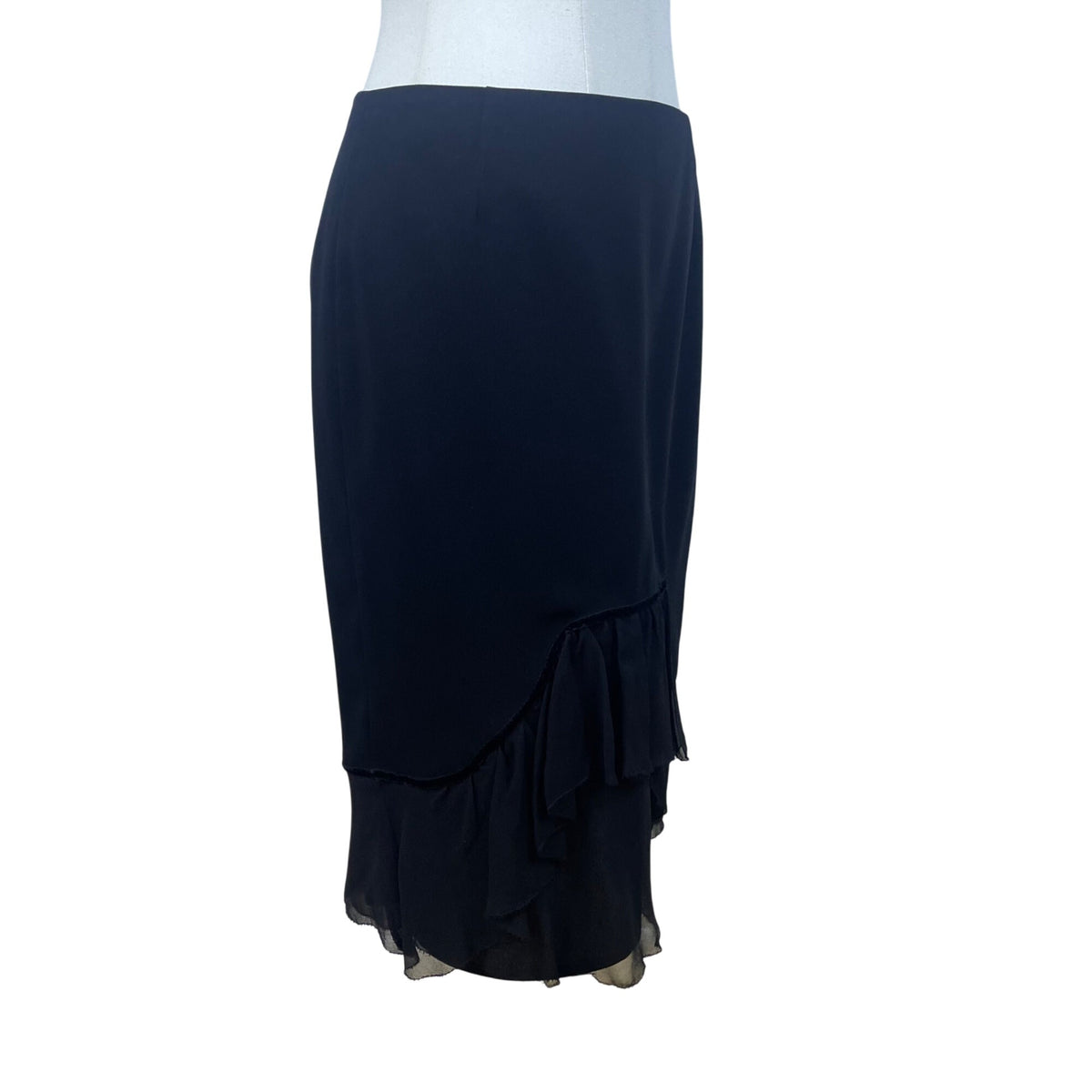 Barbara Katz Womens Black Polyester Ruffle Hem Midi Skirt Size 8