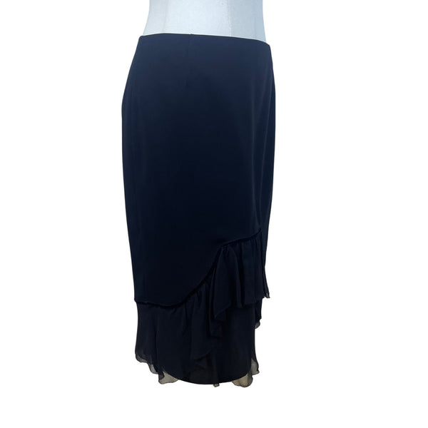 Barbara Katz Womens Black Polyester Ruffle Hem Midi Skirt Size 8