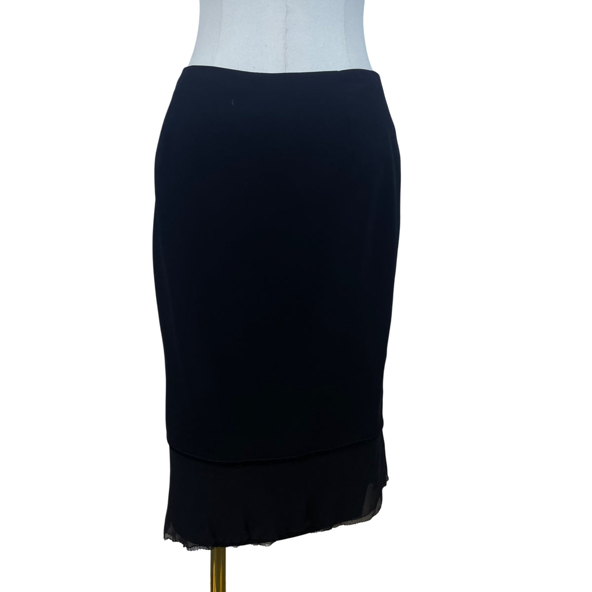 Barbara Katz Womens Black Polyester Ruffle Hem Midi Skirt Size 8