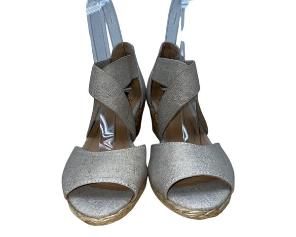 White Mountain Womens Beige Hudlin Cross Strap Espadrille Wedge Sandals Sz 7.5M