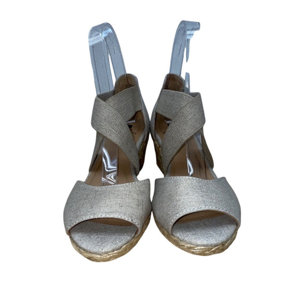 White Mountain Womens Beige Hudlin Cross Strap Espadrille Wedge Sandals Sz 7.5M