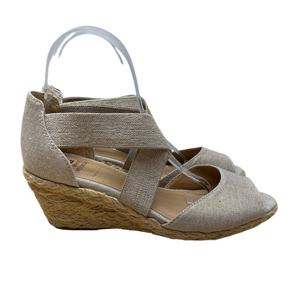 White Mountain Womens Beige Hudlin Cross Strap Espadrille Wedge Sandals Sz 7.5M