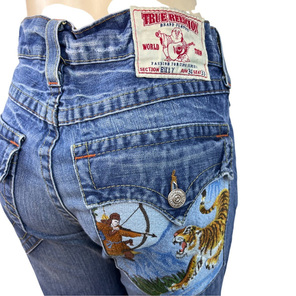 True Religion Womens Embroidered Bootcut Jeans Section Billy Medium Wash