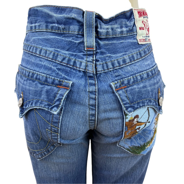 True Religion Womens Embroidered Bootcut Jeans Section Billy Medium Wash
