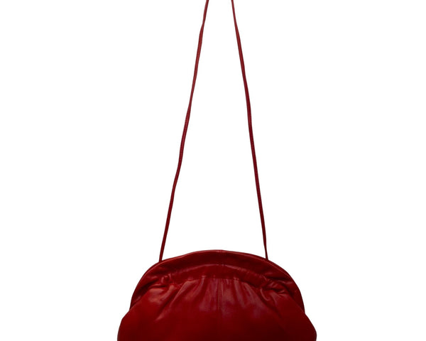 Vintage Brio Women’s Barbiecore Red Leather Gathered Shoulder Bag Size M