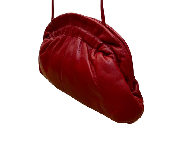 Vintage Brio Women’s Barbiecore Red Leather Gathered Shoulder Bag Size M