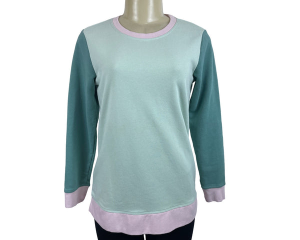 Lands’ End Women's Green Colorblock Long Sleeve Sweatshirt Sz XS/P - NWT