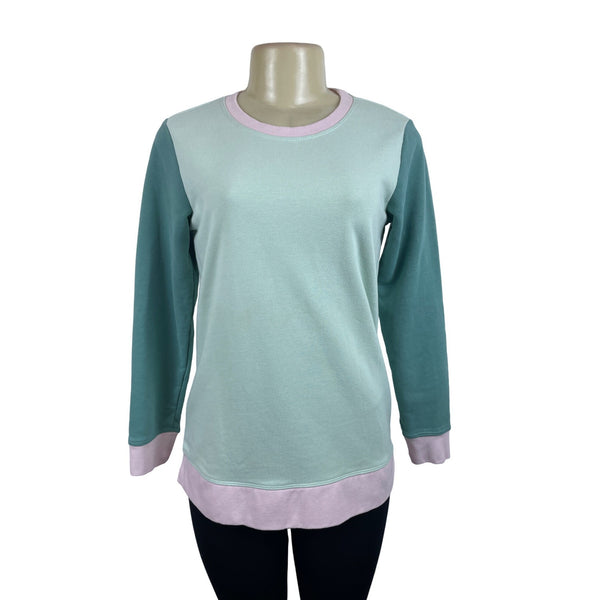 Lands’ End Women's Green Colorblock Long Sleeve Sweatshirt Sz XS/P - NWT