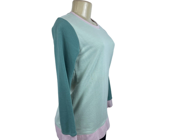 Lands’ End Women's Green Colorblock Long Sleeve Sweatshirt Sz XS/P - NWT