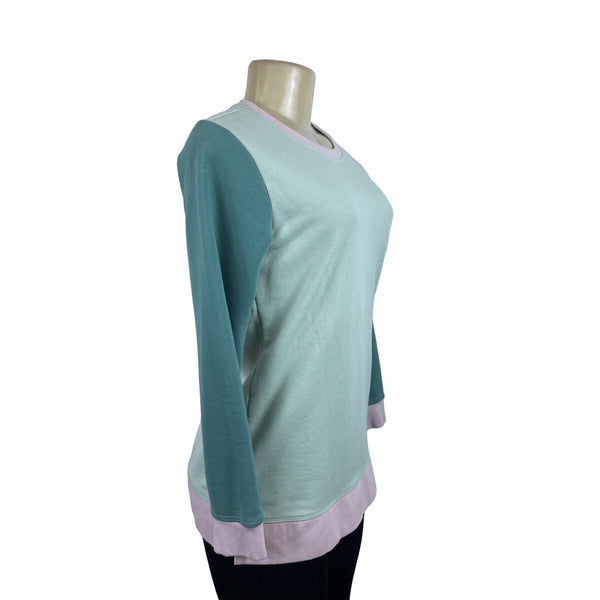 Lands’ End Women's Green Colorblock Long Sleeve Sweatshirt Sz XS/P - NWT