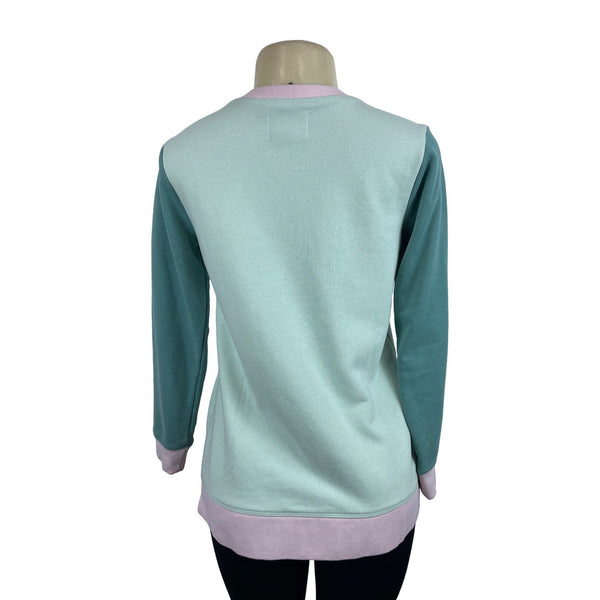 Lands’ End Women's Green Colorblock Long Sleeve Sweatshirt Sz XS/P - NWT