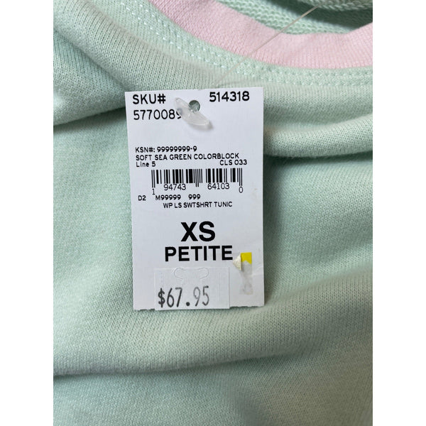 Lands’ End Women's Green Colorblock Long Sleeve Sweatshirt Sz XS/P - NWT