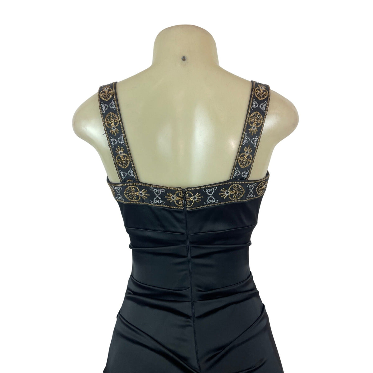Cache Womens Embroidered Satin Bodycon Dress With Beaded Straps Size 2