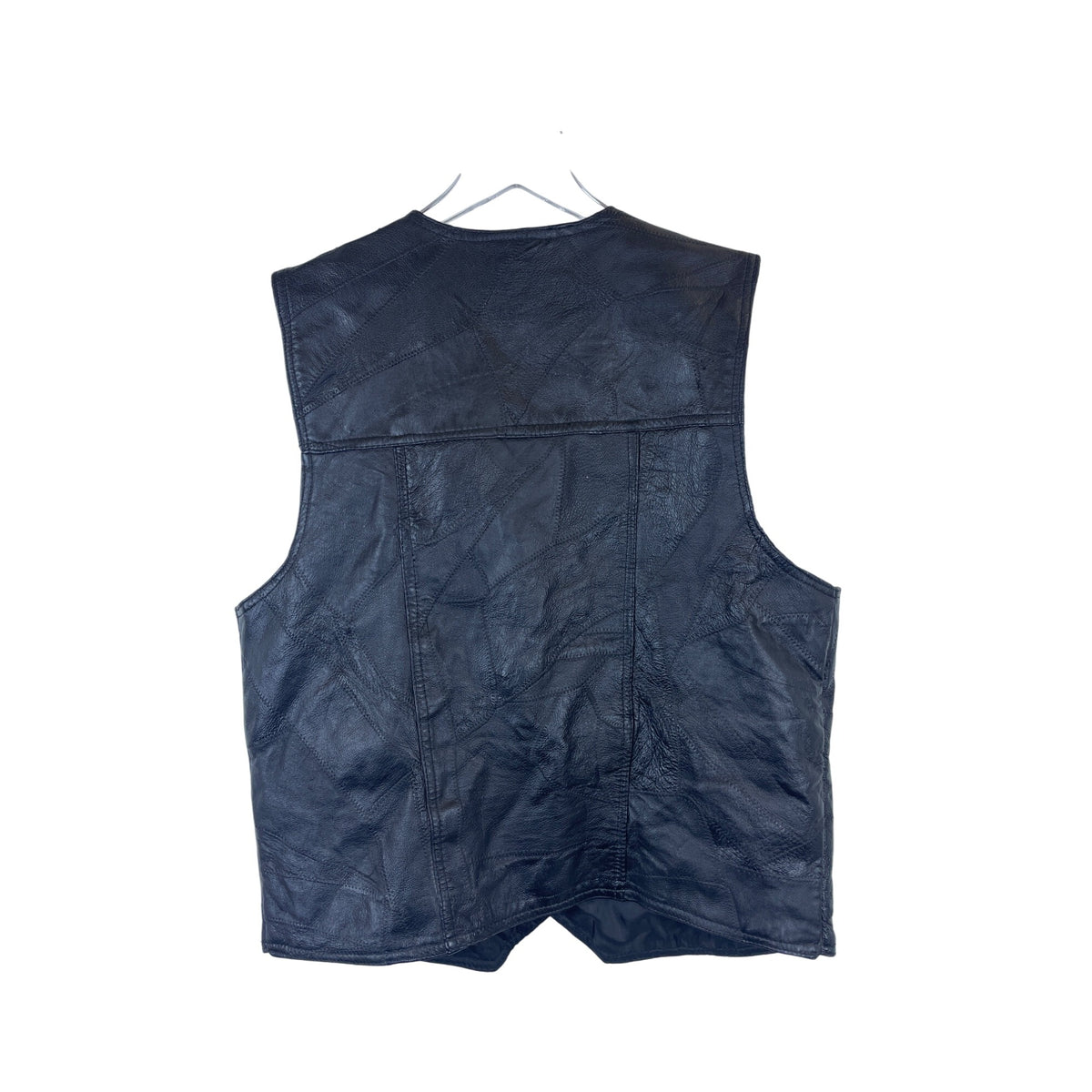 Italian Stone Design Mens Black Genuine Leather Vest Snap Pockets Lined Patchwork Style Large