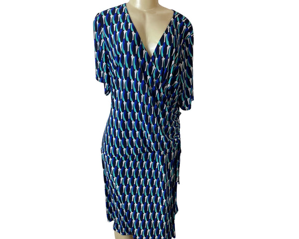 Jones Studio Blue Geometric Print Womens Midi Dress By Dressbarn Size 14W - New
