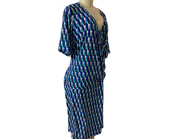 Jones Studio Blue Geometric Print Womens Midi Dress By Dressbarn Size 14W - New