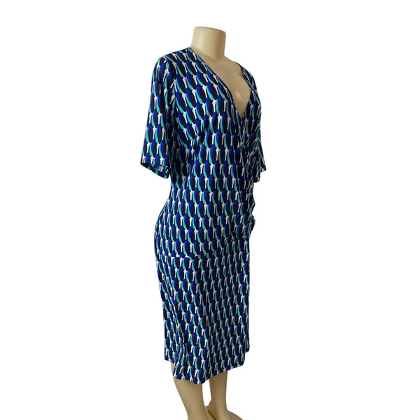 Jones Studio Blue Geometric Print Womens Midi Dress By Dressbarn Size 14W - New