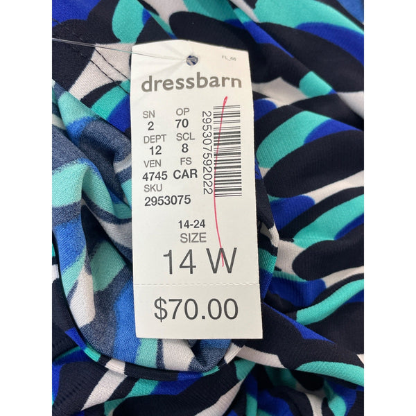 Jones Studio Blue Geometric Print Womens Midi Dress By Dressbarn Size 14W - New