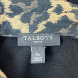 Talbots Women's Black Sweater With Leopard Print Collar & Button Closure Sz SP