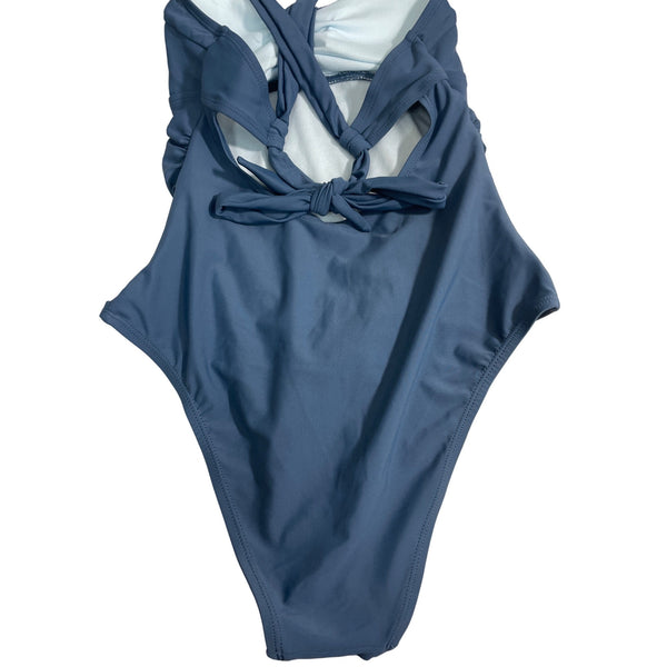 Cupshe Womens Blue One-Piece Swimsuit With Knot Detail Design Sz M- New