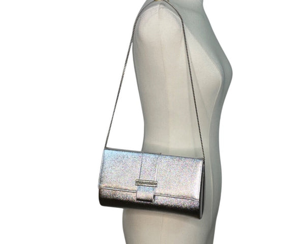 Andé Women’s Silver Rhinestone Accent & Chain Strap Evening Clutch Purse Sz S