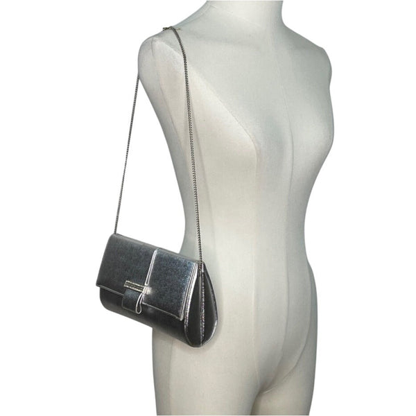 Andé Women’s Silver Rhinestone Accent & Chain Strap Evening Clutch Purse Sz S