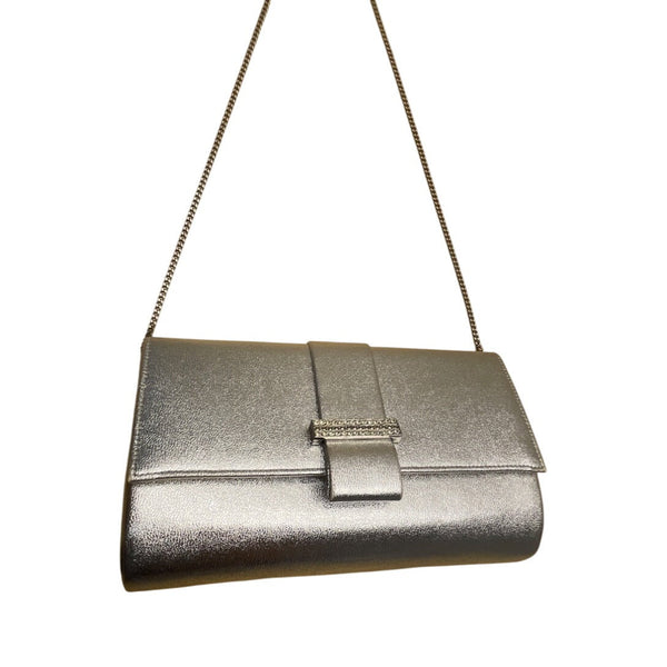 Andé Women’s Silver Rhinestone Accent & Chain Strap Evening Clutch Purse Sz S