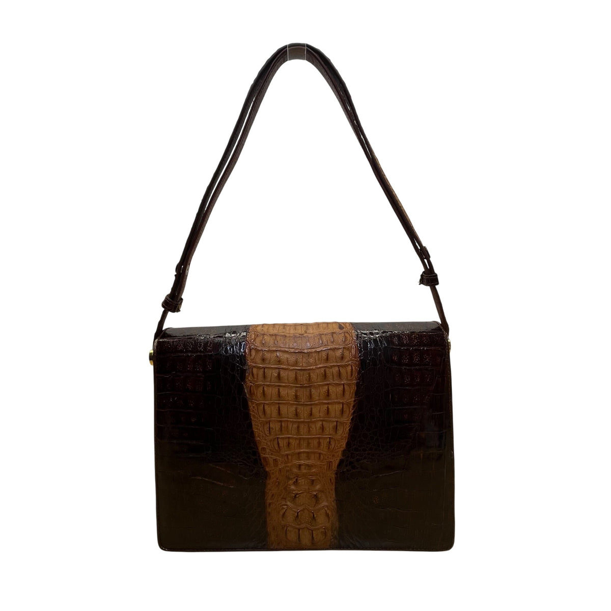 Women’s Brown Two-Tone Genuine Crocodile Leather Adjustable Strap Shoulder Bag
