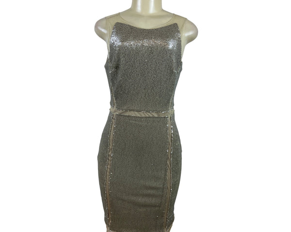 Julia Jordan Sequin Silver Dress Sleeveless Women Gold Tone Bodycon Stretch Sz 8