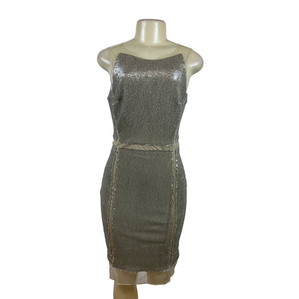 Julia Jordan Sequin Silver Dress Sleeveless Women Gold Tone Bodycon Stretch Sz 8