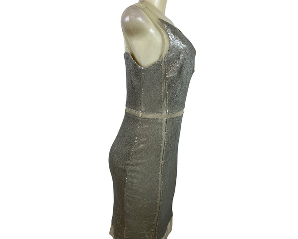Julia Jordan Sequin Silver Dress Sleeveless Women Gold Tone Bodycon Stretch Sz 8