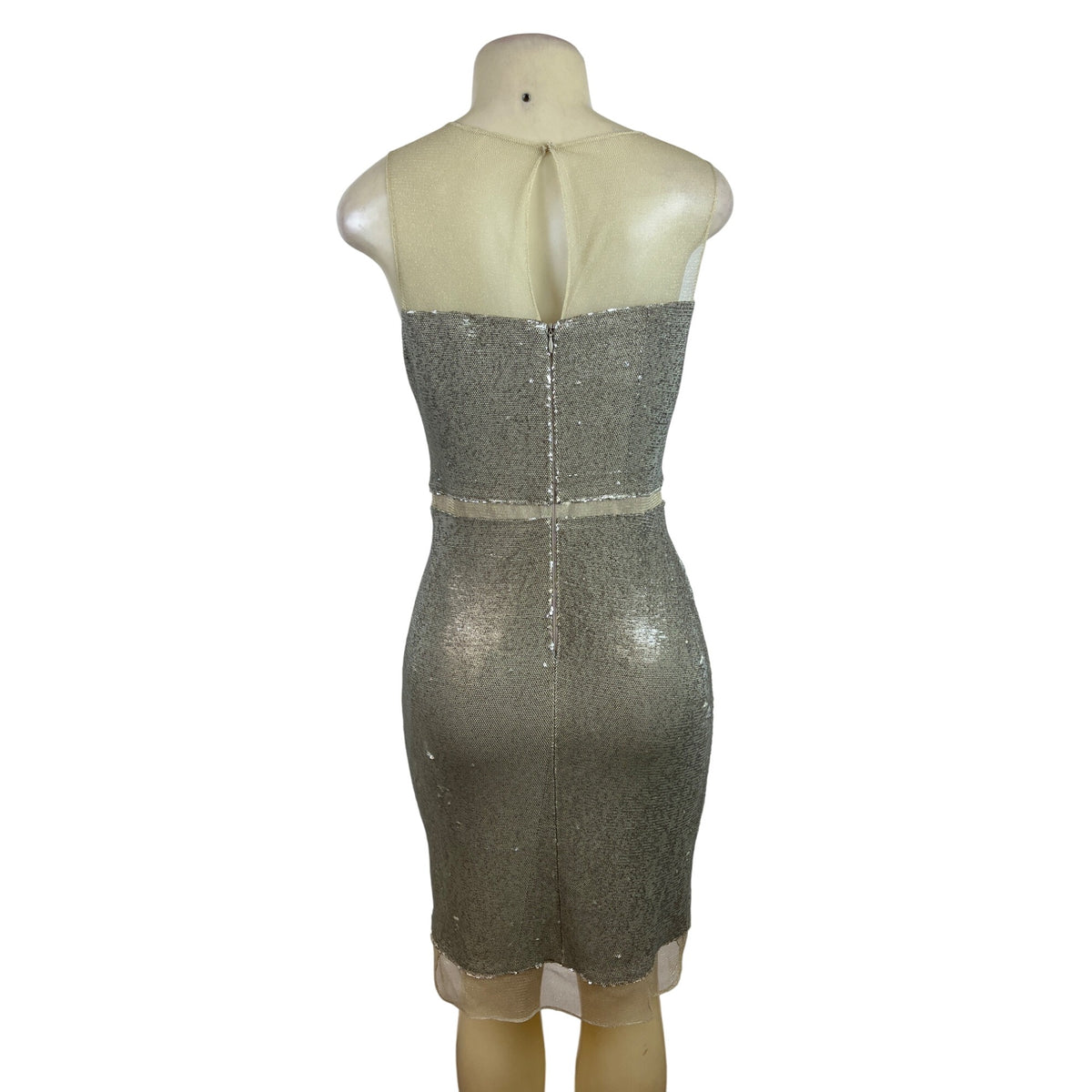 Julia Jordan Sequin Silver Dress Sleeveless Women Gold Tone Bodycon Stretch Sz 8