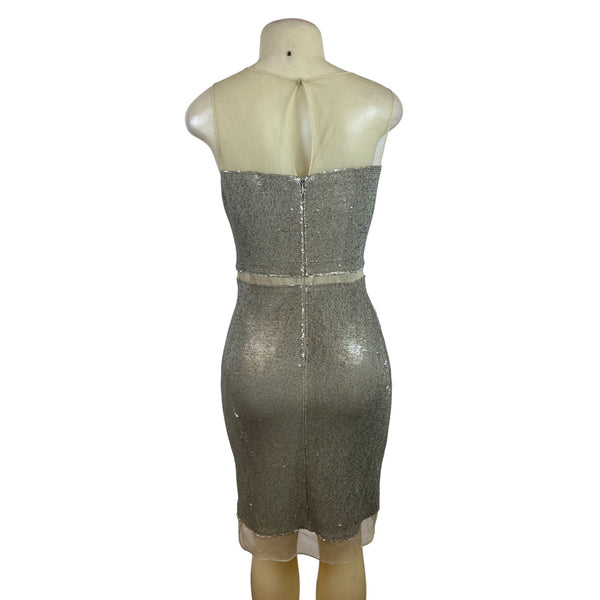 Julia Jordan Sequin Silver Dress Sleeveless Women Gold Tone Bodycon Stretch Sz 8