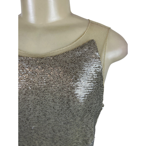 Julia Jordan Sequin Silver Dress Sleeveless Women Gold Tone Bodycon Stretch Sz 8