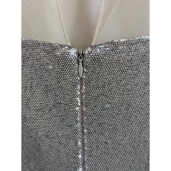Julia Jordan Sequin Silver Dress Sleeveless Women Gold Tone Bodycon Stretch Sz 8
